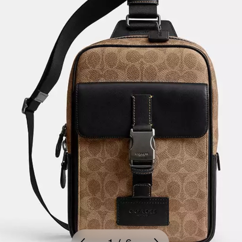 Coach Tan and Black Signature Canvas Bag